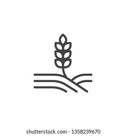 Weizenfeld-Symbol lineares Stilzeichen für mobiles Konzept und Webdesign. Weizenähren, die in der Feldlinie Vektorsymbol wachsen. Agrarsymbol, Logo-Abbildung. Pixel perfekte Vektorgrafik