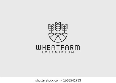 wheat field logo design inspiration. grass line design on the hill. Vector line art icon template