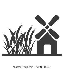 Wheat field with mill glyph icon isolated on white background.Vector illustration.
