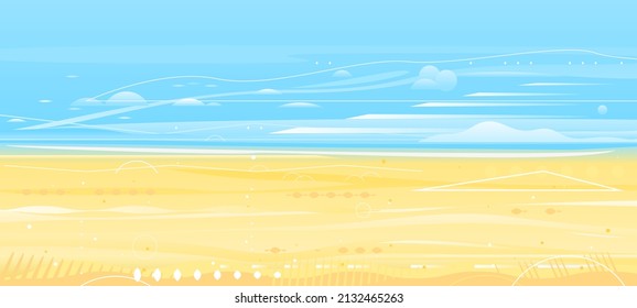 Wheat field on light sky in sample geometric form, summer countryside with yellow ripe crops, agricultural summer landscape, rural ukrainian landscape panorama flat illustration