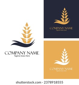 Wheat field organic wheat harvest nature logo concept, success farming icon logo vector design template