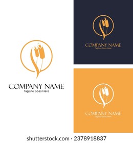 Wheat field organic wheat harvest nature logo concept, success farming icon logo vector design template