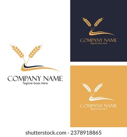 Wheat field organic wheat harvest nature logo concept, success farming icon logo vector design template