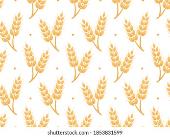 Wheat field seamless pattern on white background vector illustration.