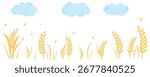 Wheat field, seed and blue cloud sign set isolated on white background vector.