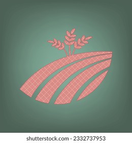 Wheat field sign. Apricot Icon with Brick Red parquet floor graphic pattern on a Ebony background. Feldgrau. Green. Illustration.