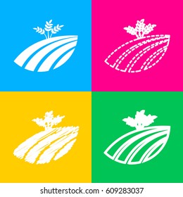 Wheat field sign. Four styles of icon on four color squares.