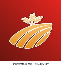 Wheat field sign. Golden gradient Icon with contours on redish Background. Illustration.