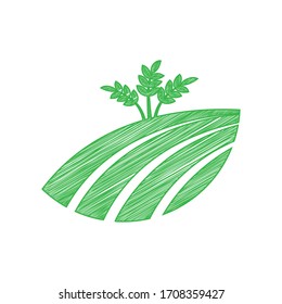 Wheat field sign. Green scribble Icon with solid contour on white background. Illustration.