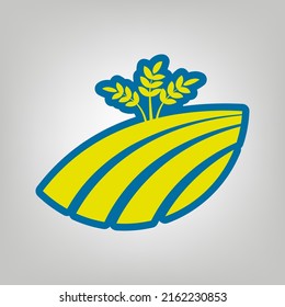 Wheat field sign. Icon in colors of Ukraine flag (yellow, blue) at gray Background. Illustration.
