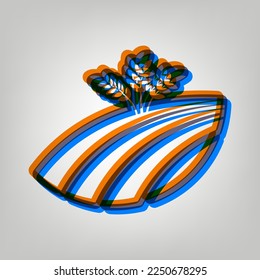 Wheat field sign. Stroked Icon in orange, azure and old lavender Colors at gray Background. Illustration.