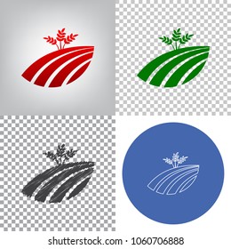 Wheat field sign. Vector. 4 styles. Red gradient in radial lighted background, green flat and gray scribble icons on transparent and linear one in blue circle.