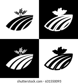 Wheat field sign. Vector. Black and white icons and line icon on chess board.