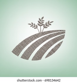 Wheat field sign. Vector. Brown flax icon on green background with light spot at the center.