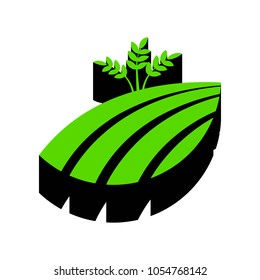 Wheat field sign. Vector. Green 3d icon with black side on white background. Isolated.