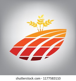 Wheat field sign. Vector. Horizontally sliced icon with colors from sunny gradient in gray background.