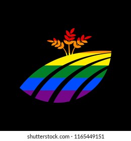 Wheat field sign. Vector. Icon with colors of LGBT flag at black background.