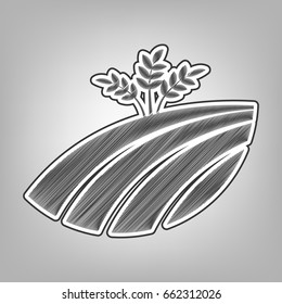 Wheat field sign. Vector. Pencil sketch imitation. Dark gray scribble icon with dark gray outer contour at gray background.