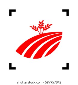 Wheat field sign. Vector. Red icon inside black focus corners on white background. Isolated.