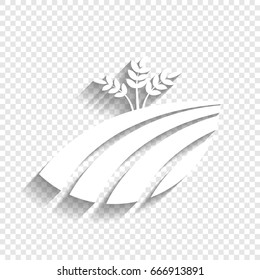 Wheat field sign. Vector. White icon with soft shadow on transparent background.