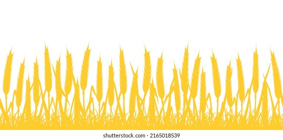 Wheat field silhouette. Seamless border with yellow ears.