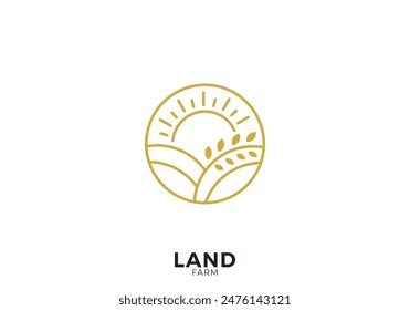 wheat field with sun circle logo. creative agriculture symbol vector design