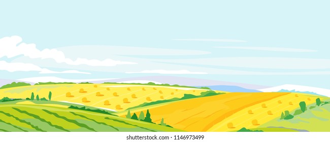 Wheat Fields Panorama Landscape Background