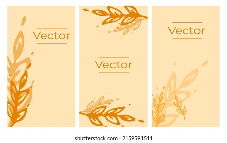 Wheat fields set of vector illustrations. Cereals food crisis hand drawn vertical background. Fram ranch media banner