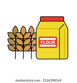 Wheat and flour bag. Vector.