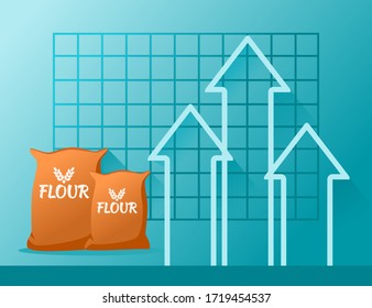 Wheat Flour Raw Staple Food Material Price Value Stock Market Demand Rise Increase Up Skyrocket Statistic Report with Graph Chart Diagram Illustration Vector. Can be Used for Web, Infographic & Print