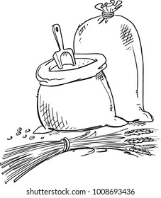 Wheat, and flour in a sack