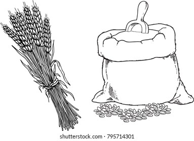 Wheat, and flour in a sack