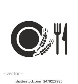 wheat with fork and knife icon, organic health food, good vegan eat, flat symbol on white background - vector illustration eps10