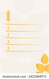 Wheat frame background or banner made of golden wheat or rye ears in flat style. Wheat decoration on theme of bakery products, flour, harvest, thanksgiving