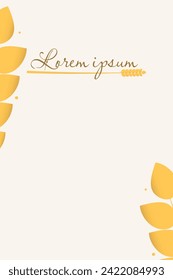 Wheat frame background or banner made of golden wheat or rye ears in flat style. Wheat decoration on theme of bakery products, flour, harvest, thanksgiving