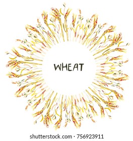 Wheat frame for the bakery label or card. Vector graphic illustration