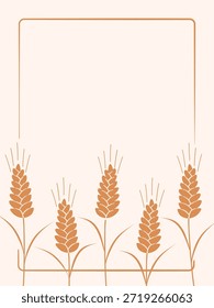 Marco de trigo con lugar para texto. Plantilla para su diseño. marco ornamental con espiguillas de cereal, espigas de trigo, semillas de cereal, borde decorativo. Ilustración vectorial, espacio de copia.