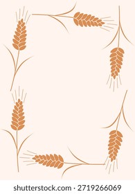 Marco de trigo con lugar para texto. Plantilla para su diseño. marco ornamental con espiguillas de cereal, espigas de trigo, semillas de cereal, borde decorativo. Ilustración vectorial, espacio de copia.