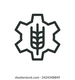 Wheat gear isolated icon, agriculture industry vector symbol with editable stroke