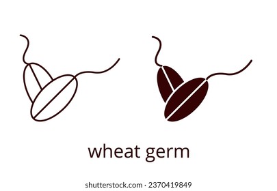 Wheat germ icon, line editable stroke and silhouette