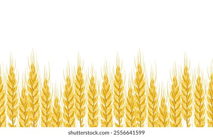 Wheat golden ears seamless pattern. Vector cartoon flat illustration. Cereal plant field.