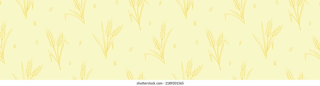 Espigas y granos dorados de trigo, sin costuras de color amarillo vectorial, aislados. Diseño de la impresión, papel de embalaje, envasado sobre el tema de los productos de panadería, harina, cosecha, acción de gracias
