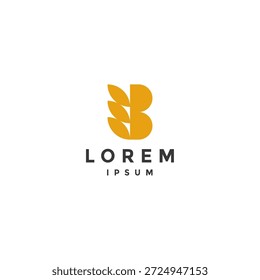 Weizenkörnchen neben dem halben B-Buchstaben Logo-Design. Buchstabe B mit drei Hafersamen Logo-Design.