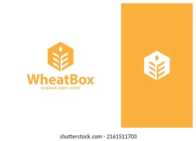 wheat grain with box logo design vector