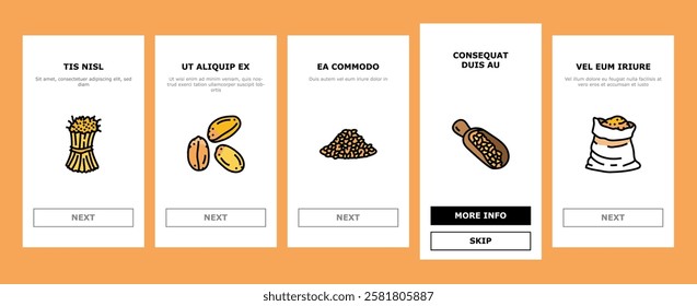 wheat grain bread harvest onboarding mobile vector. agriculture cereal, crop food, plant seed, farm ear, organic barley, natural bakery wheat grain bread harvest illustrations