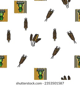 wheat grain bread harvest vector seamless pattern thin line illustration