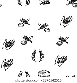 wheat grain bread harvest vector seamless pattern thin line illustration