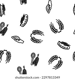 wheat grain cereal plant vector seamless pattern thin line illustration