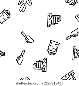 wheat grain cereal plant vector seamless pattern thin line illustration