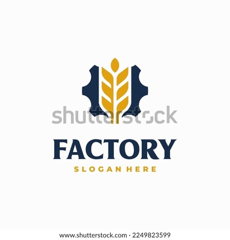 Wheat Grain Factory Logo designs concept with gear symbol, Bread Factory logo template